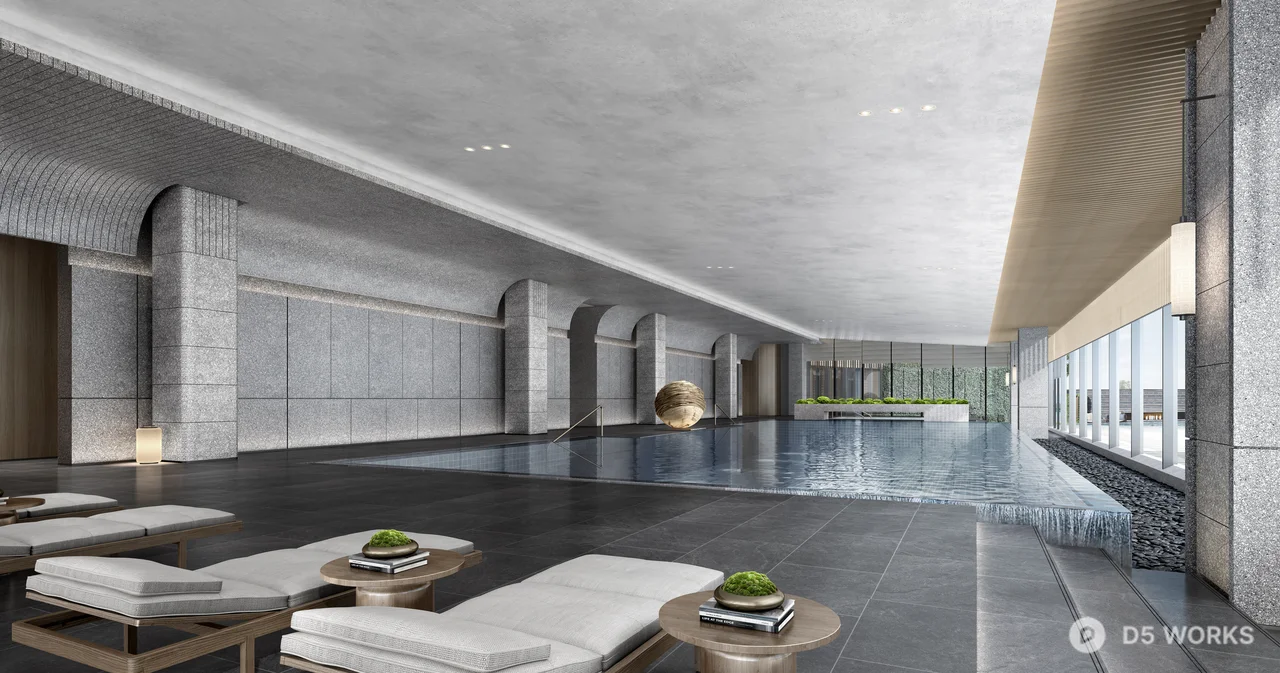 Modern Indoor Swimming Pool Lounge 3d model - Image 1