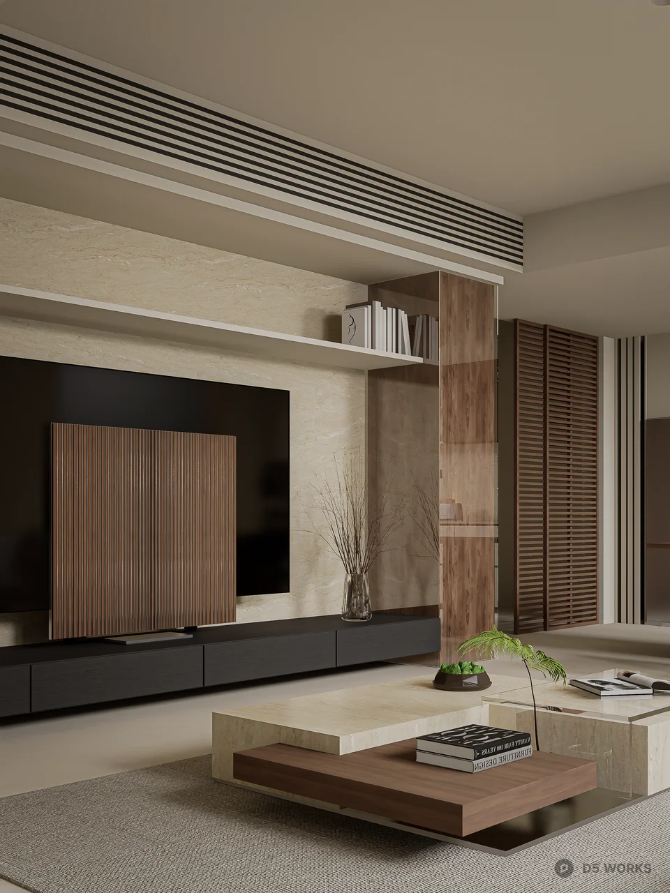 Minimalist Open-Plan Living Dining Space 3d model thumbnail 3