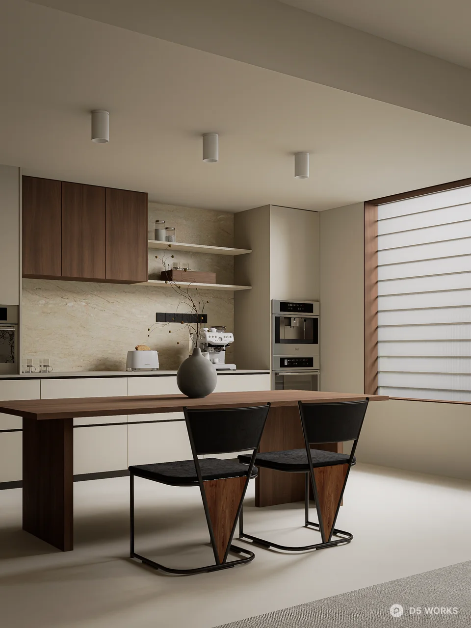 Minimalist Open-Plan Living Dining Space 3d model thumbnail 4