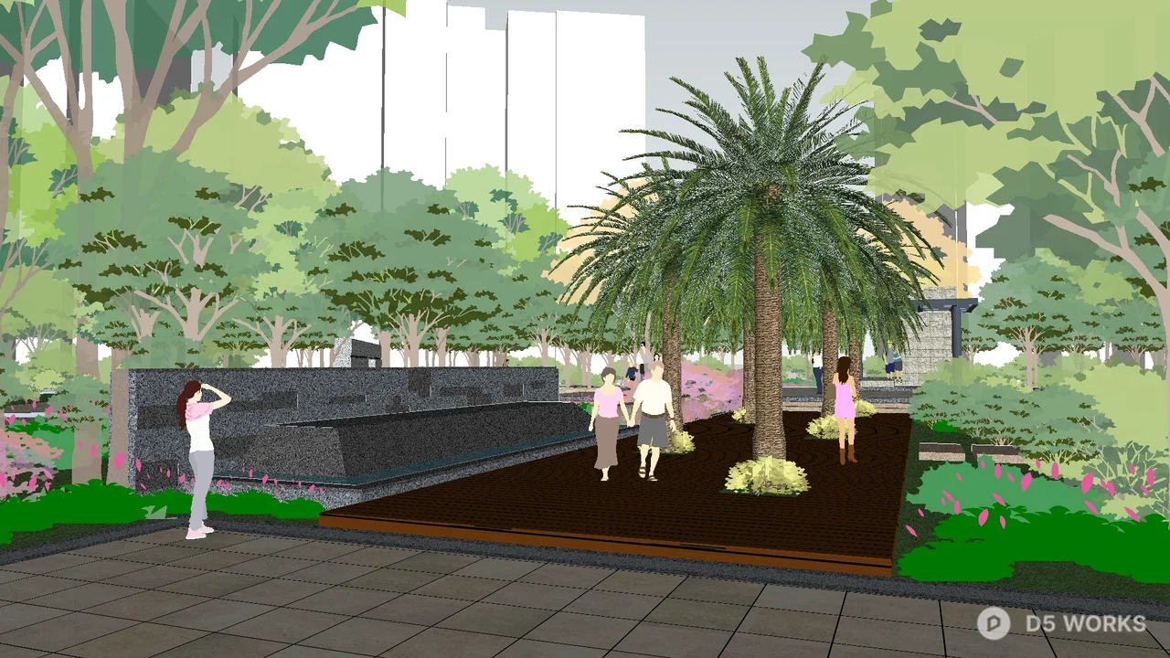 Residential Landscape With Pedestrian Path 3d model thumbnail 3