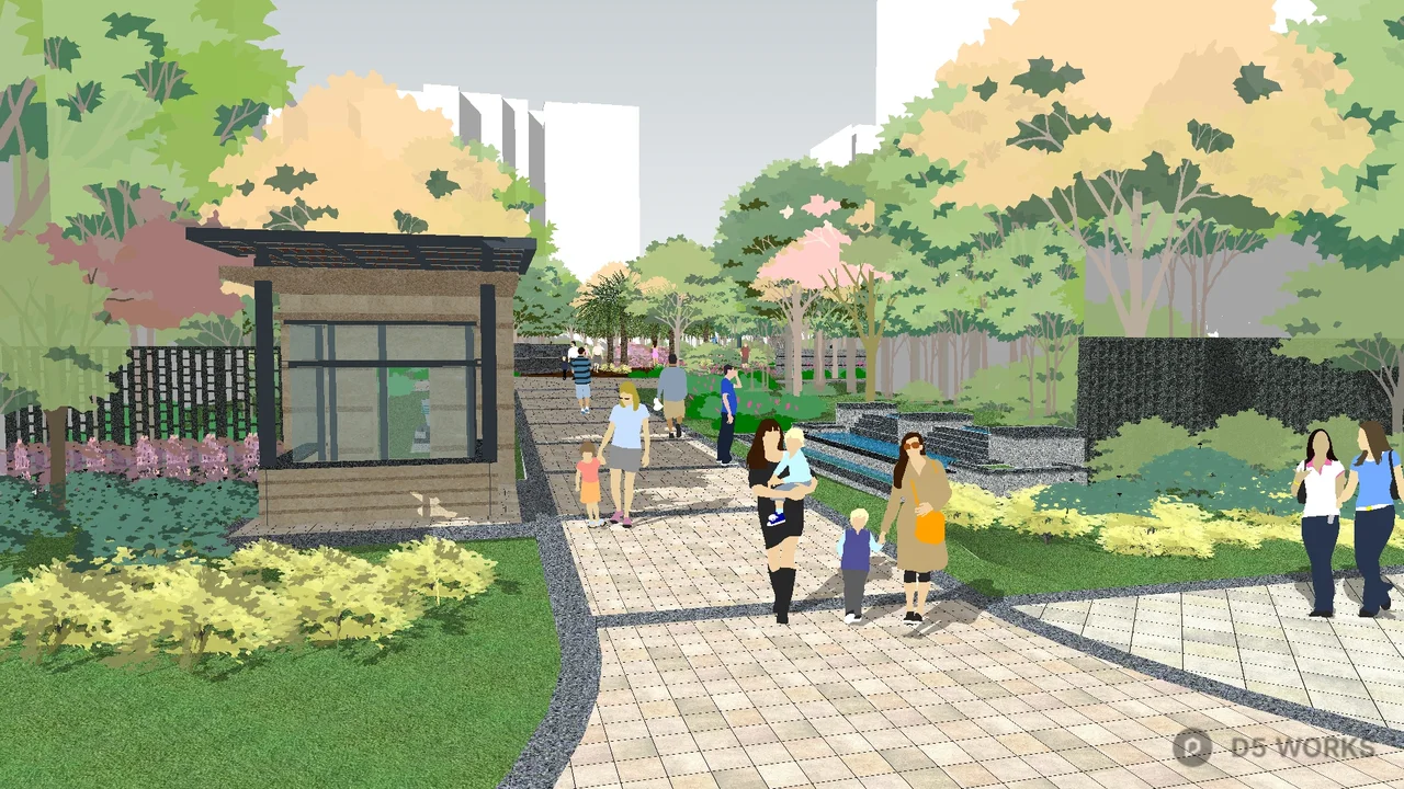 Residential Landscape With Pedestrian Path 3d model - Image 1