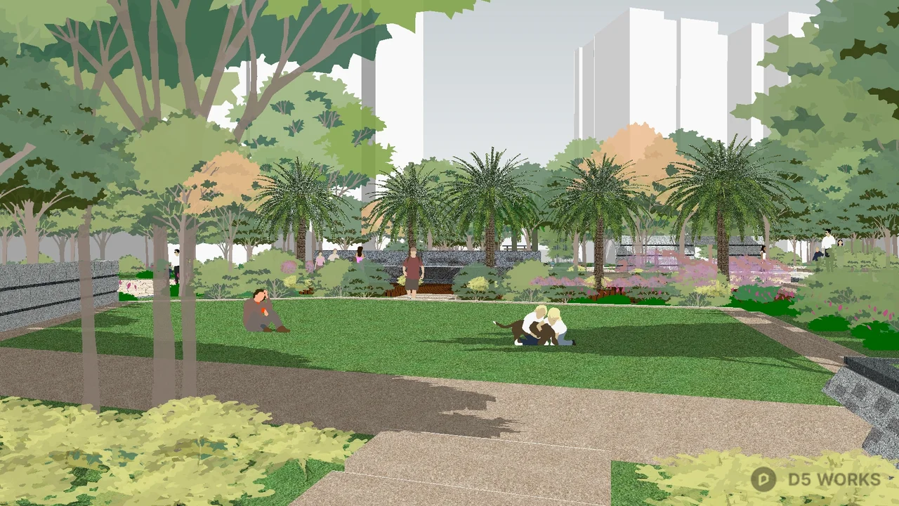 Residential Landscape With Pedestrian Path 3d model thumbnail 2