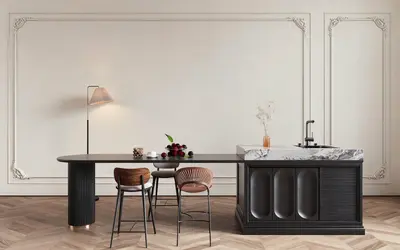 French Style Dining Room With Island Table 3d model