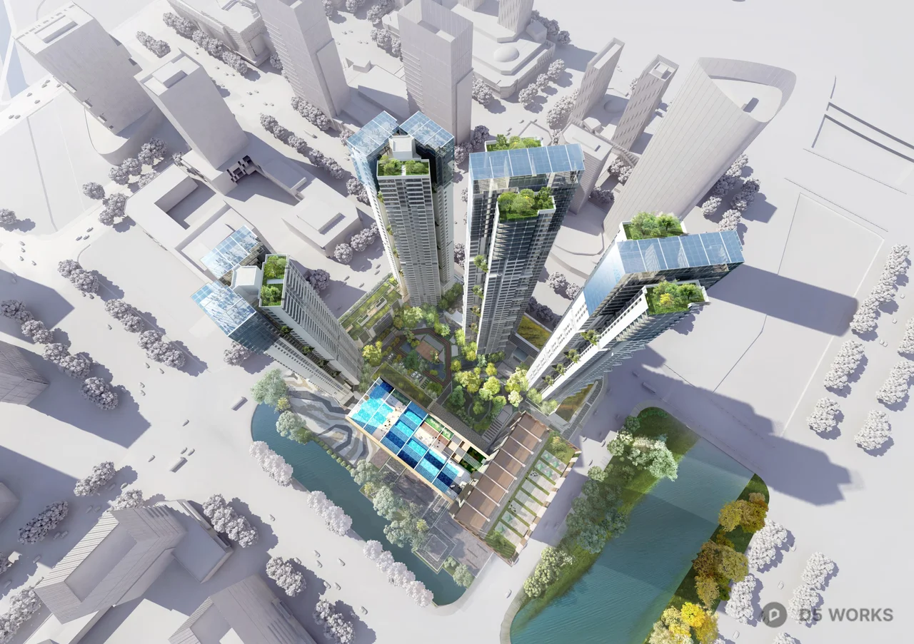 Modern Commercial Complex With Vertical Greenery 3d model thumbnail 5