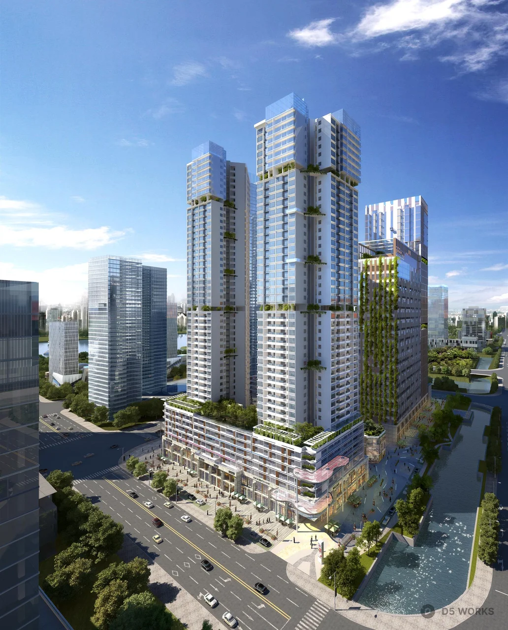 Modern Commercial Complex With Vertical Greenery 3d model - Image 1