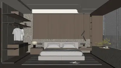 Modern Minimalist Bedroom with Integrated Storage 3d model