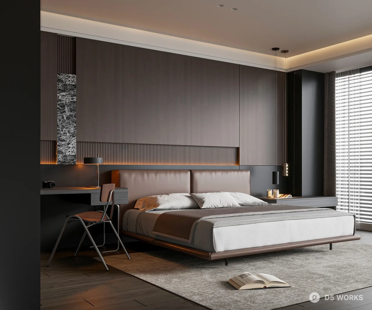 Modern Minimalist Master Bedroom With Ambient Lighting 3d model - Image 1