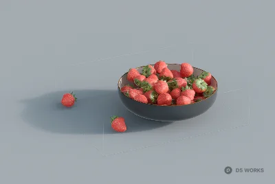 Strawberry Bowl With Scattered Berries 3d model - Image 1