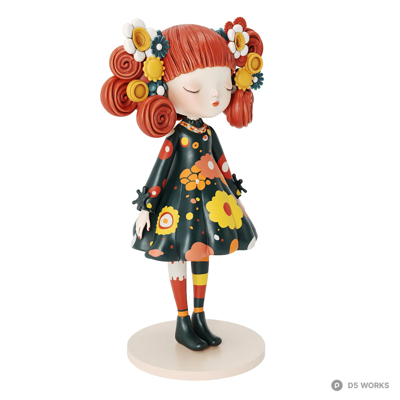 Floral Girl Art Toy Figurine 3d model thumbnail 2