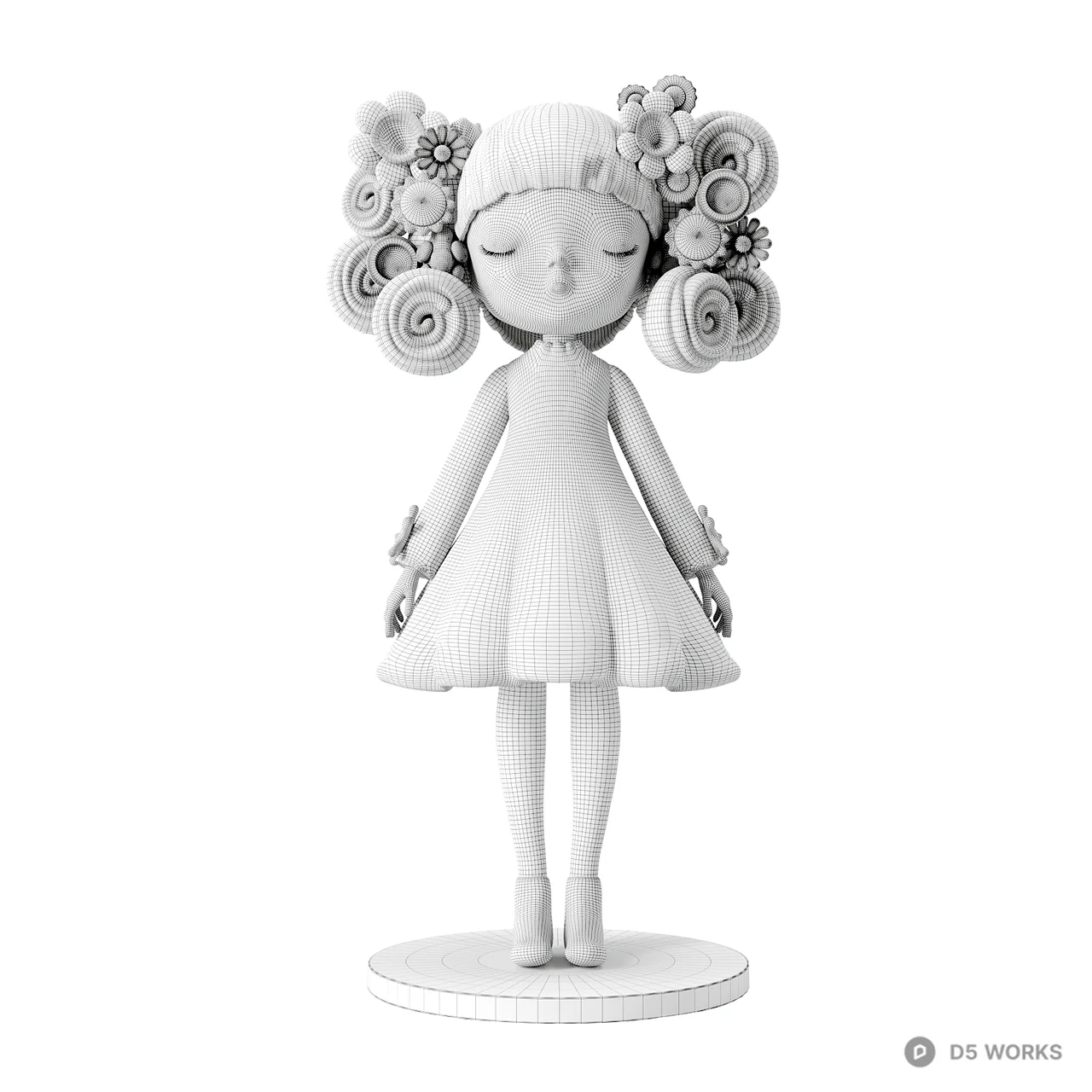 Floral Girl Art Toy Figurine 3d model thumbnail 5