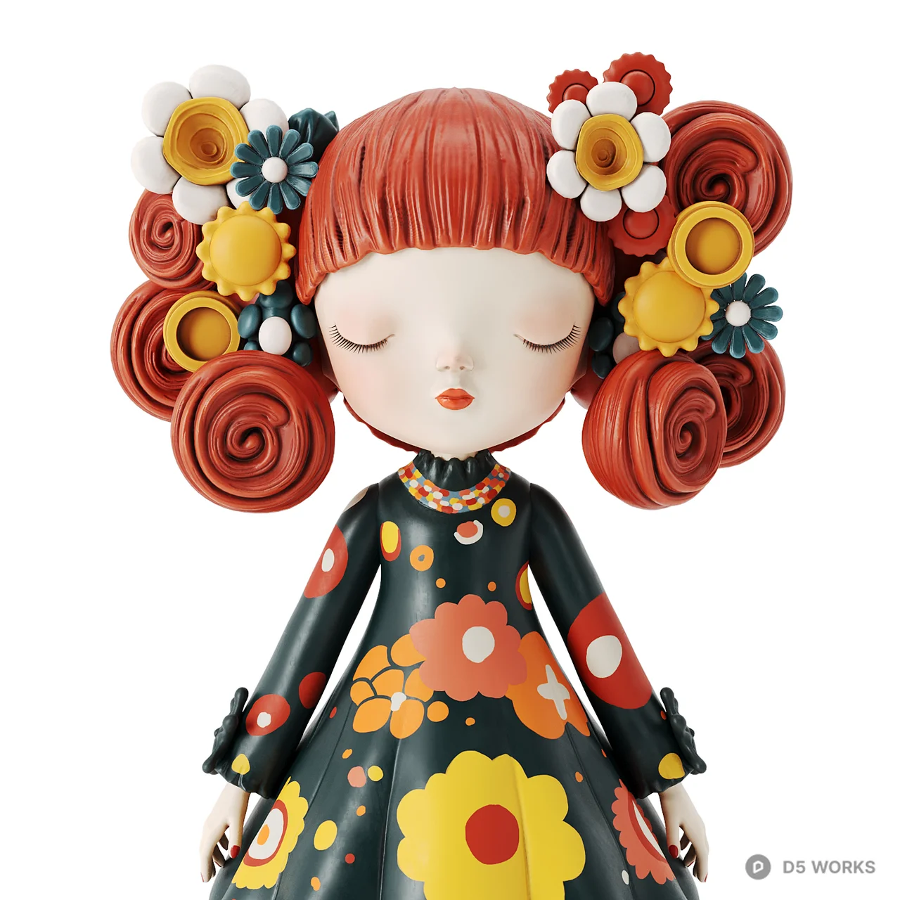 Floral Girl Art Toy Figurine 3d model thumbnail 3