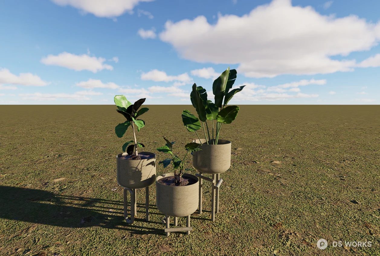 Modern Concrete Planter Set with Tropical Plants 3d model thumbnail 2