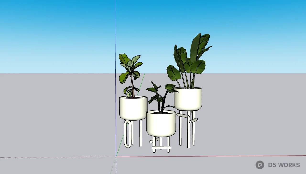 Modern Concrete Planter Set with Tropical Plants 3d model thumbnail 3