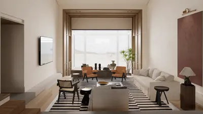Modern Minimalist Living Room With Natural Light 3d model