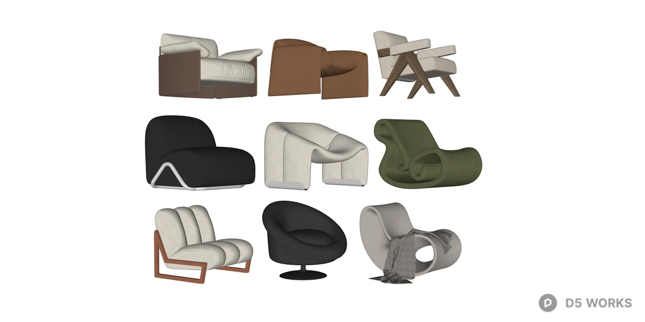 Modern Designer Armchair Collection 3d model thumbnail 2