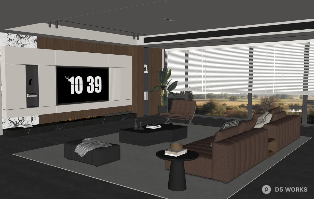 Modern Minimalist Italian Style Living Room Interior Scene 3d model thumbnail 2