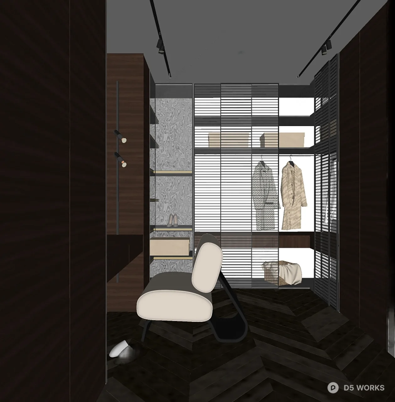 Modern Walk In Closet with Minimalist Design 3d model thumbnail 2