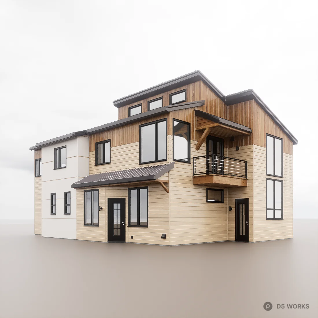 Modern Two-Story Residential House with Wood Siding 3d model - Image 1