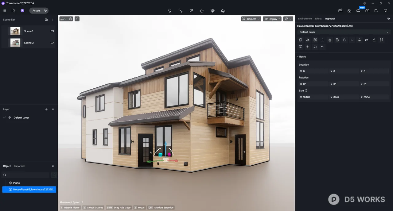 Modern Two-Story Residential House with Wood Siding 3d model thumbnail 3