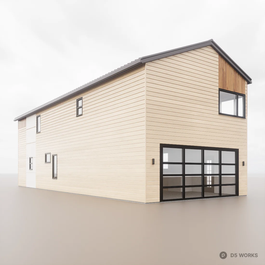 Modern Two-Story Residential House with Wood Siding 3d model thumbnail 2