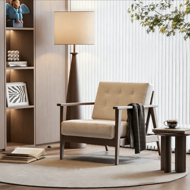 Mid-Century Modern Wooden Armchair and Reading Nook Set 3d model