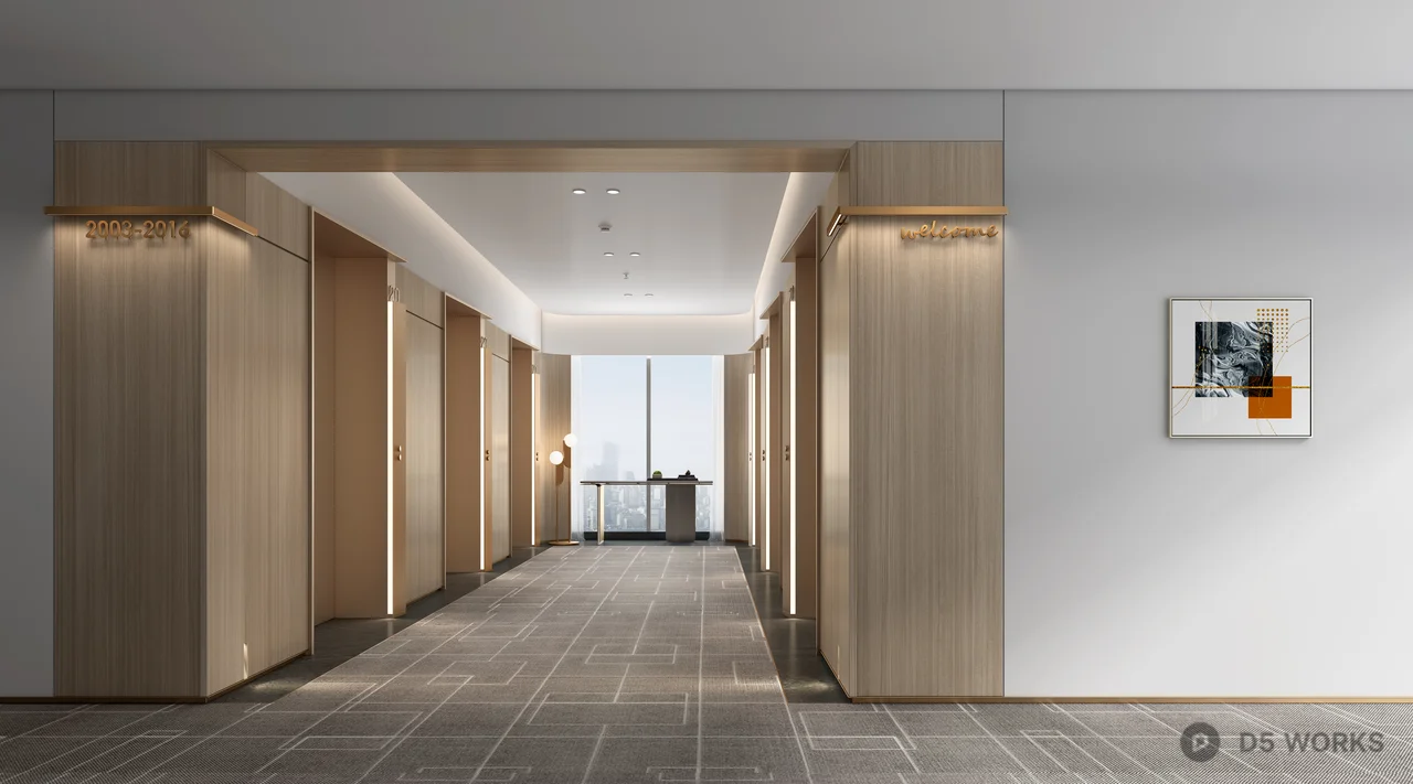 Modern Corridor With Recessed Lighting 3d model - Image 1