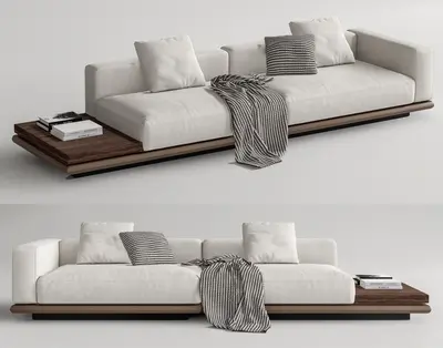 Minimalist Wooden Base Three-Seater Sofa 3d model