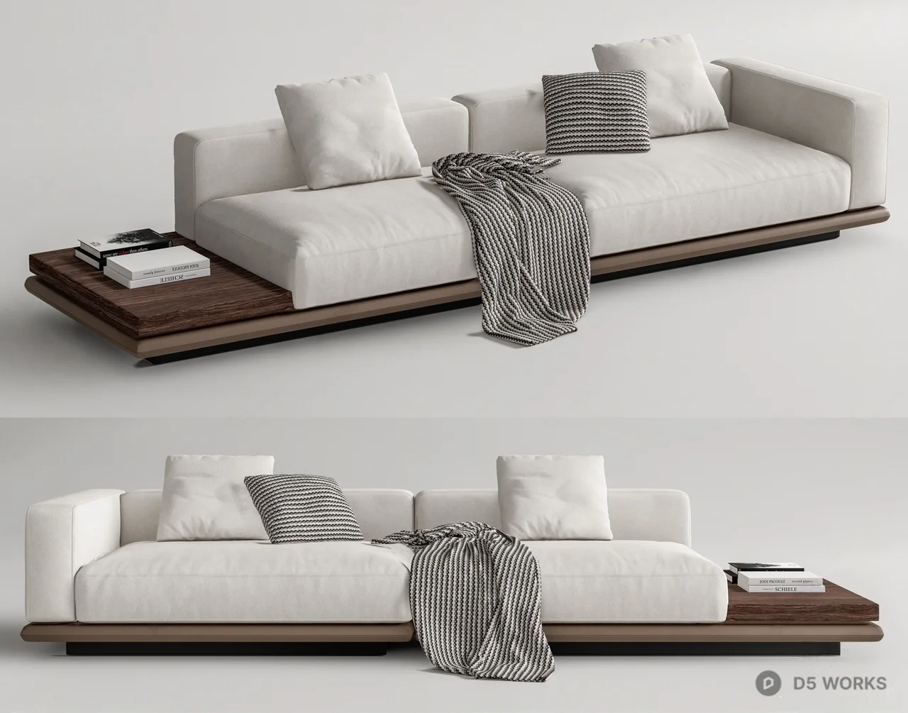 Minimalist Wooden Base Three-Seater Sofa 3d model - Image 1