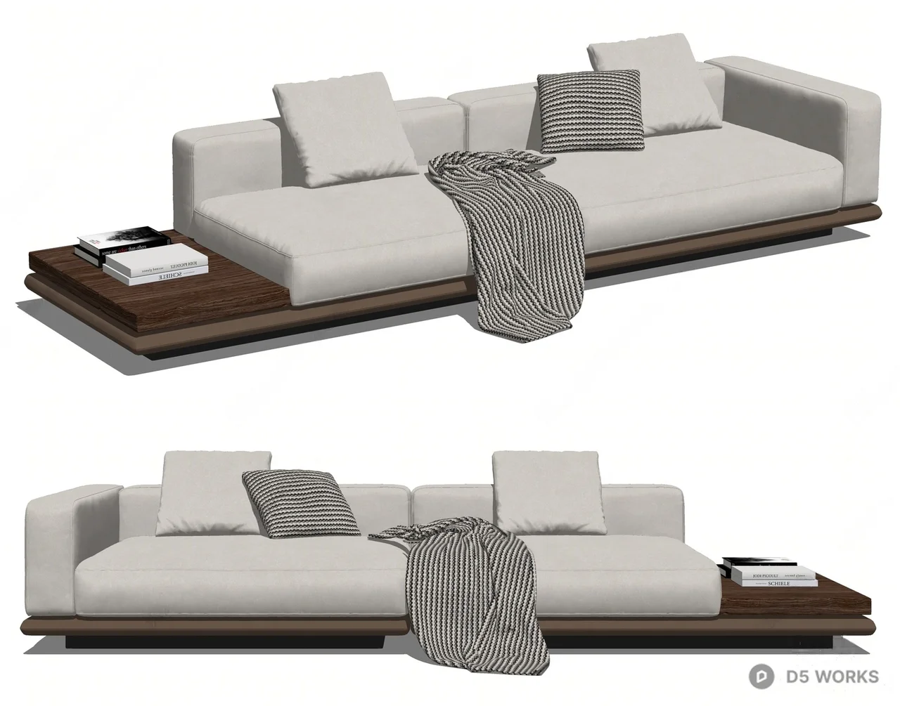 Minimalist Wooden Base Three-Seater Sofa 3d model thumbnail 2
