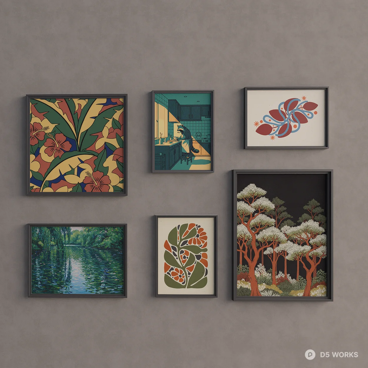 Artistic Botanical And Landscape Framed Wall Art Set 3d model - Image 1