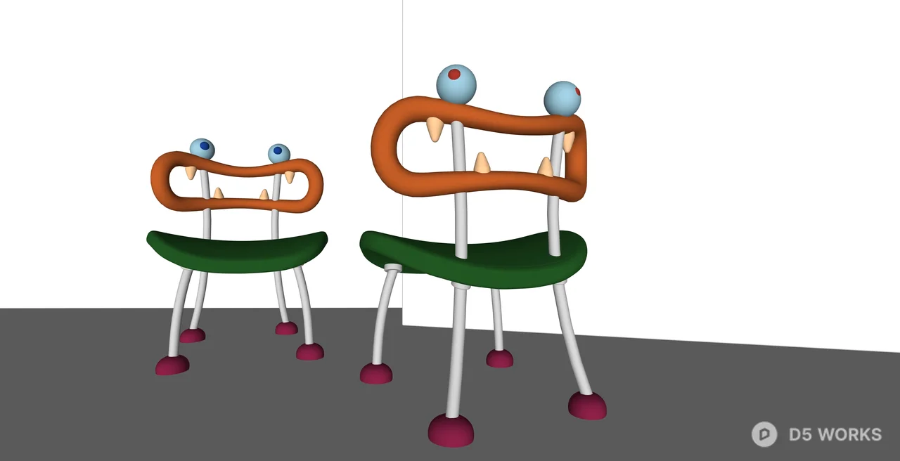 Whimsical Monster Themed Cartoon Chairs 3d model thumbnail 2