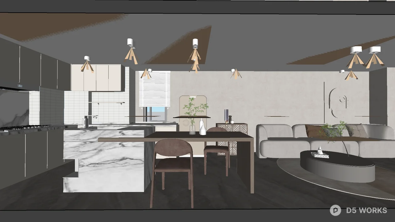 Modern Open Plan Living Dining Space 3d model - Image 1