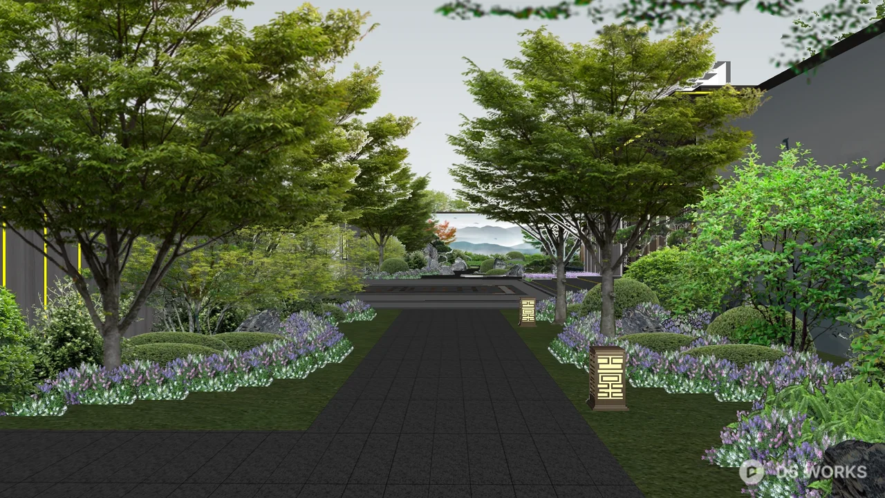 Modern Villa Courtyard Entrance 3d model thumbnail 2