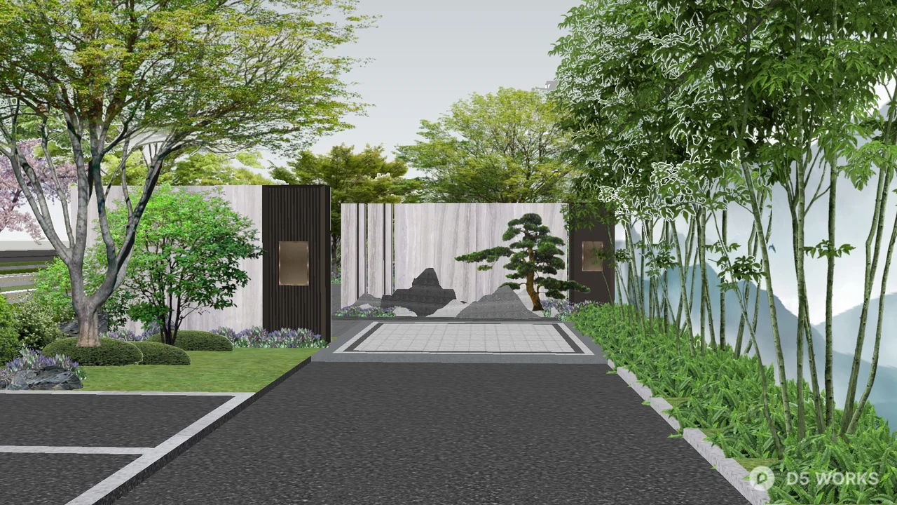 Modern Villa Courtyard Entrance 3d model - Image 1