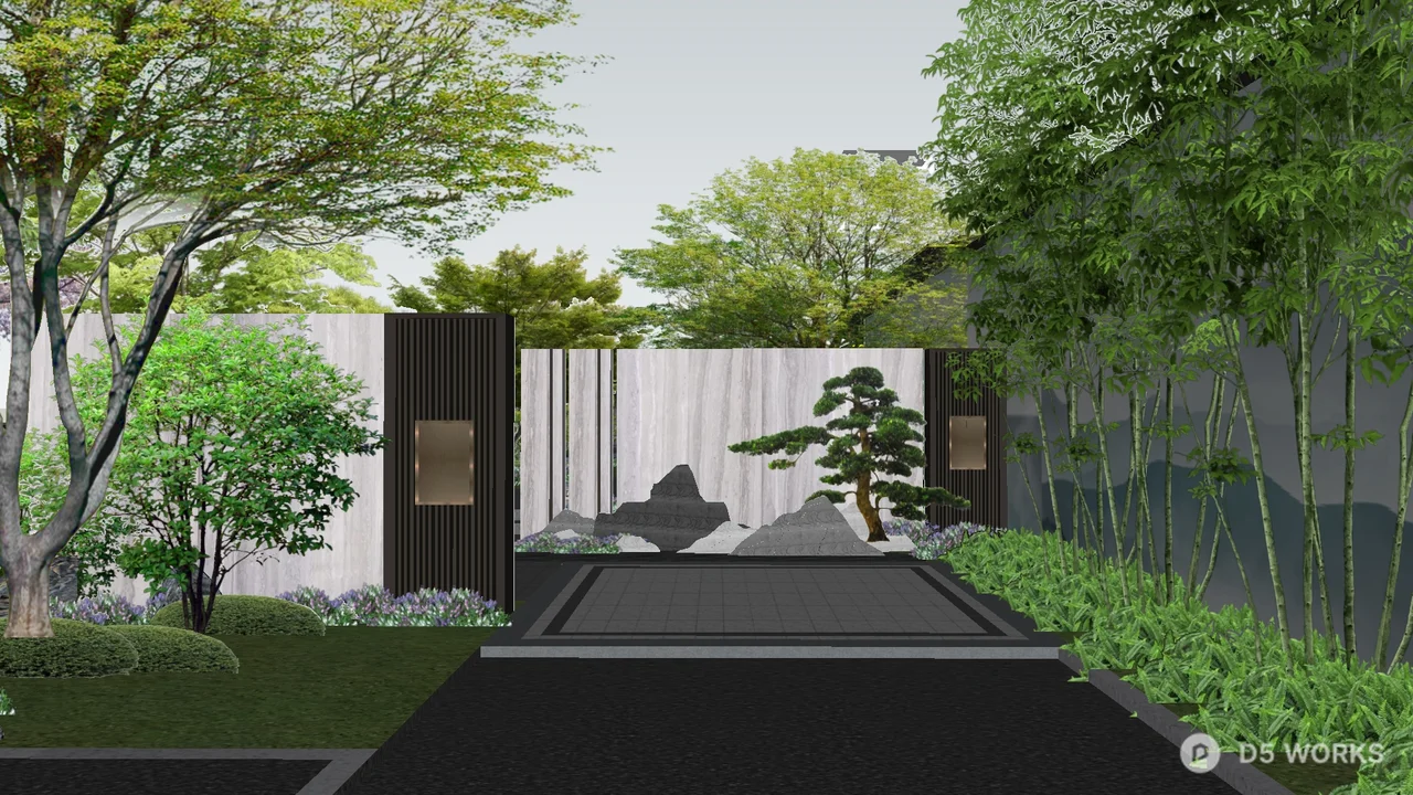 Modern Villa Courtyard Entrance 3d model thumbnail 3