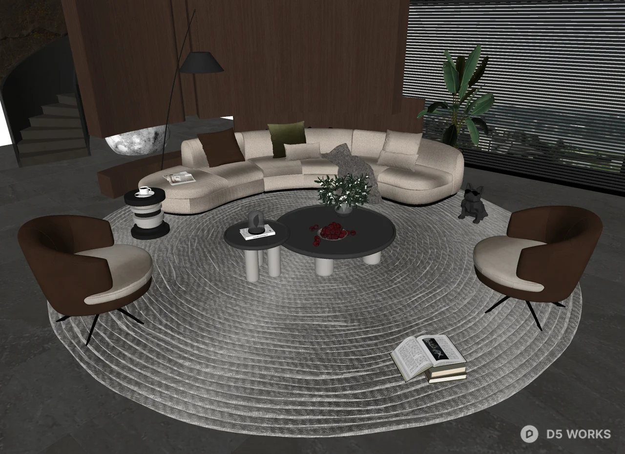 Modern Contemporary Living Room Curved Sofa Set 3d model thumbnail 2