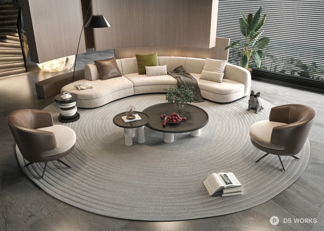 Modern Contemporary Living Room Curved Sofa Set 3d model - Image 1