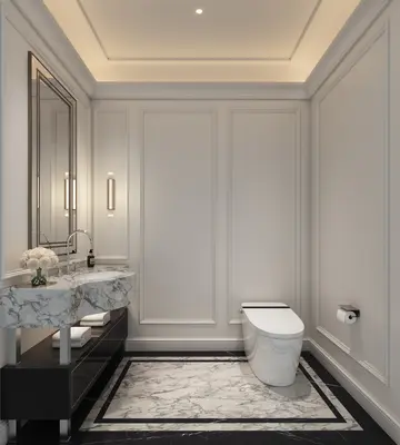 Minimalist Luxury Bathroom With Marble Vanity And Paneling 3d model