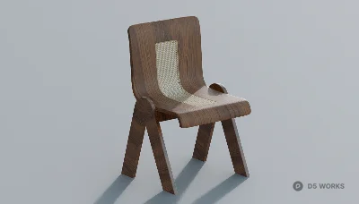 Rattan Backrest Wooden Chair 3d model - Image 1