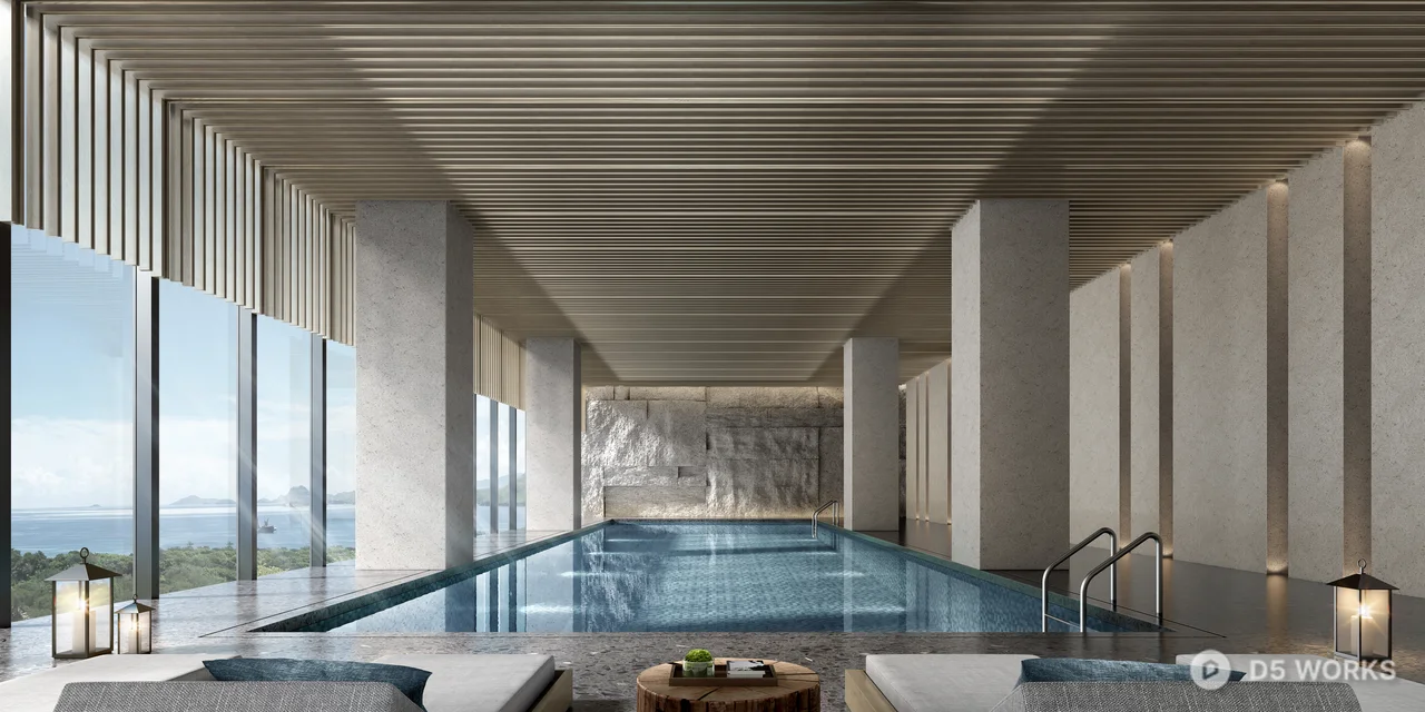 Modern Indoor Swimming Pool Lounge 3d model - Image 1