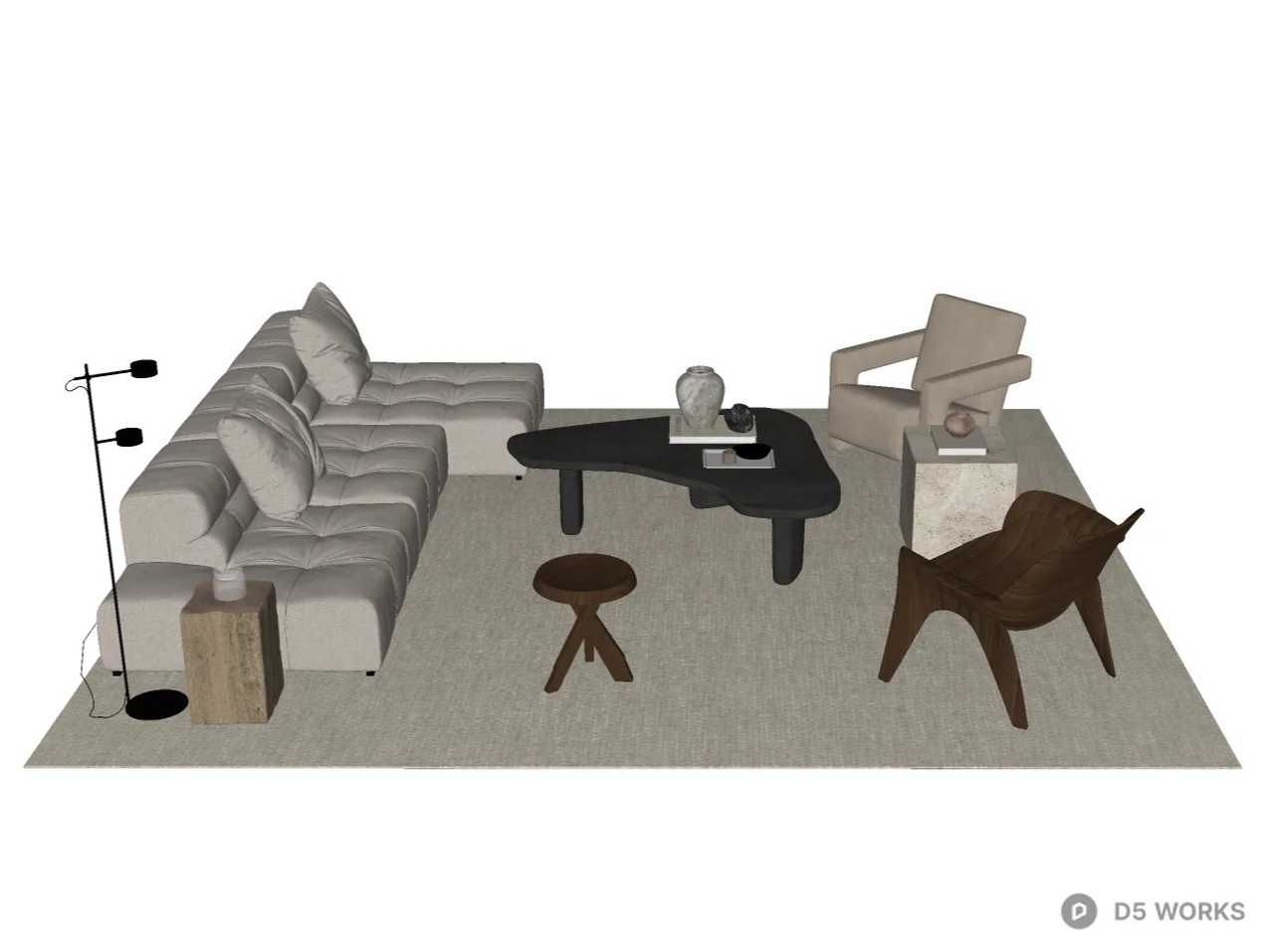 Mid-Century Living Room Furniture Set 3d model thumbnail 2