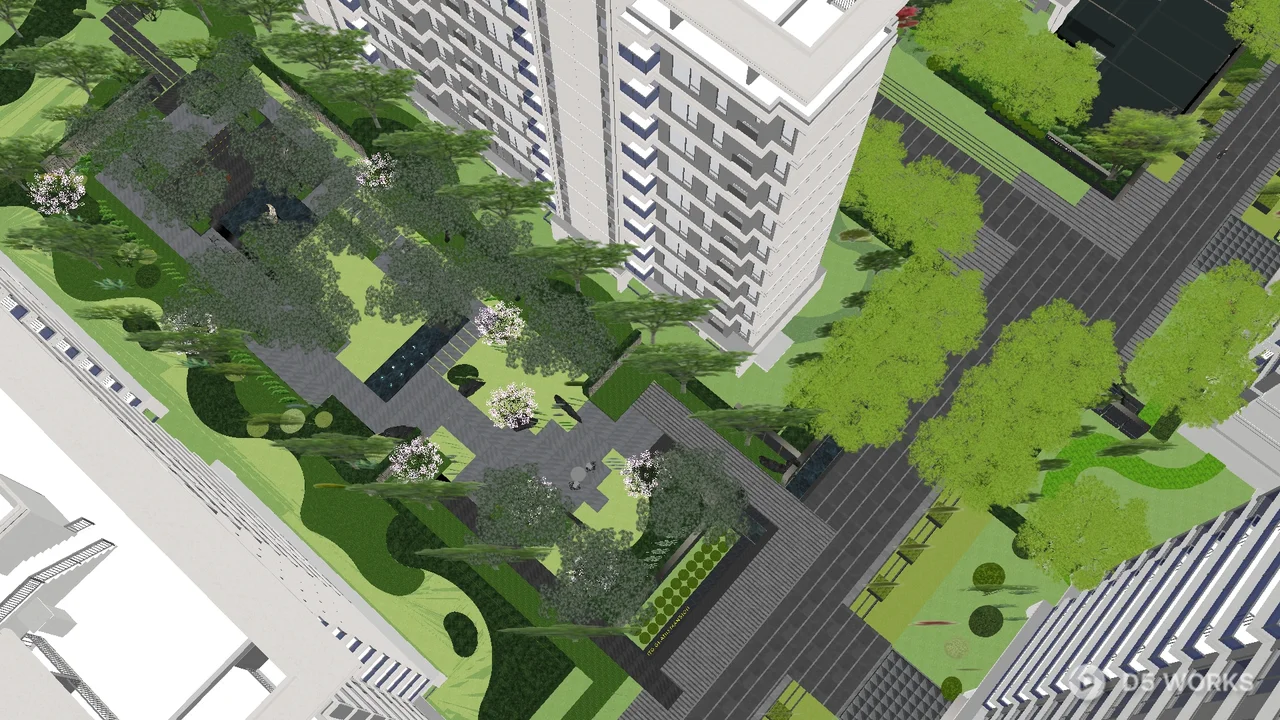 Modern Villa Courtyard with Outdoor Seating 3d model thumbnail 4