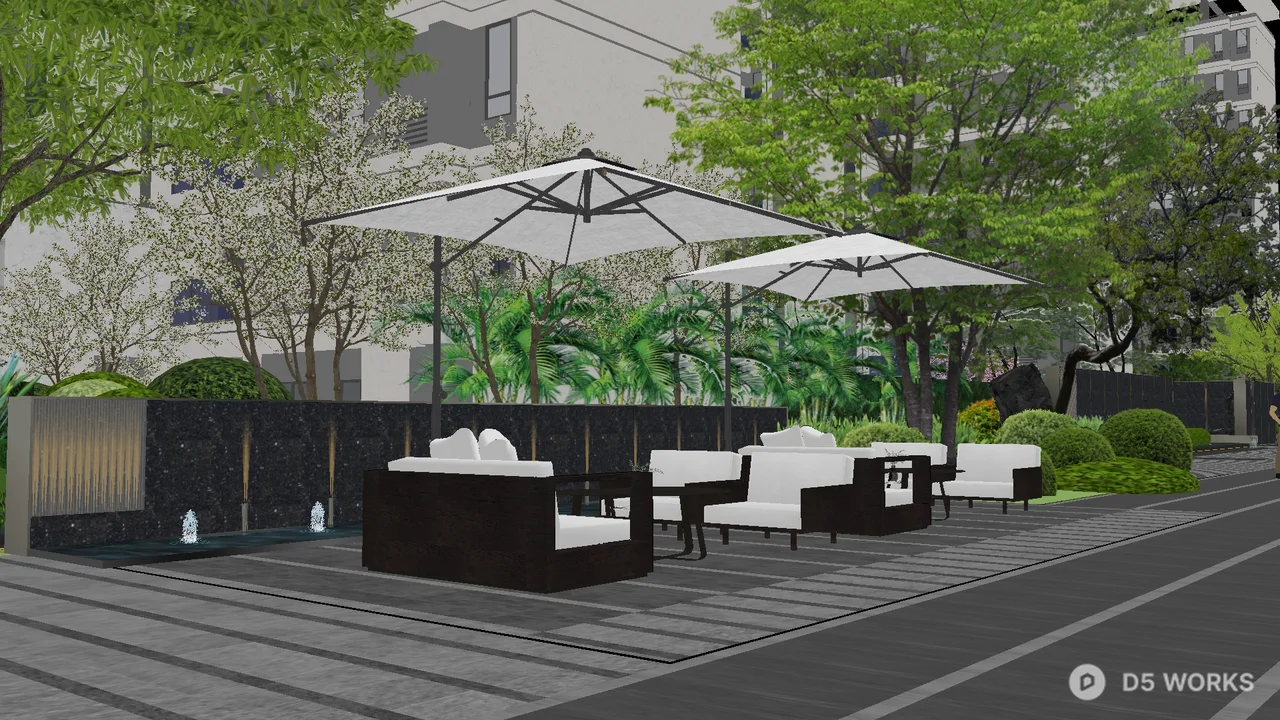 Modern Villa Courtyard with Outdoor Seating 3d model thumbnail 3