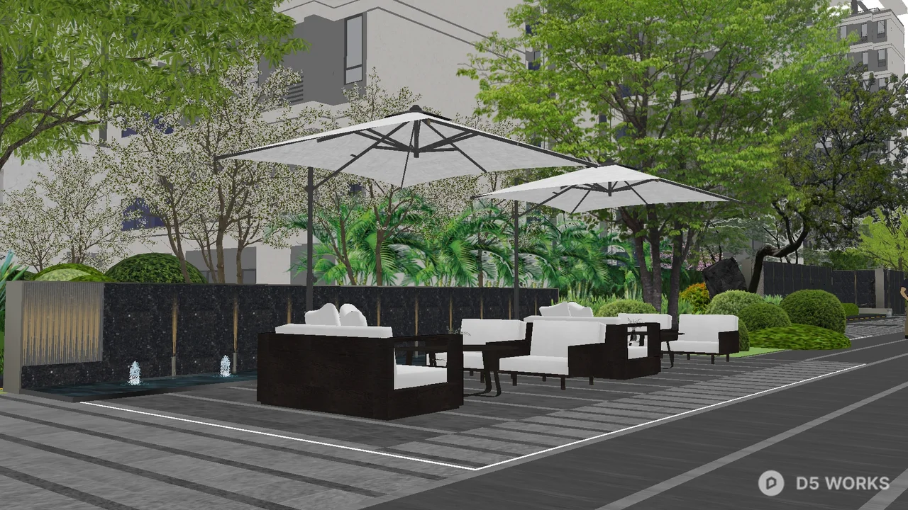 Modern Villa Courtyard with Outdoor Seating 3d model - Image 1