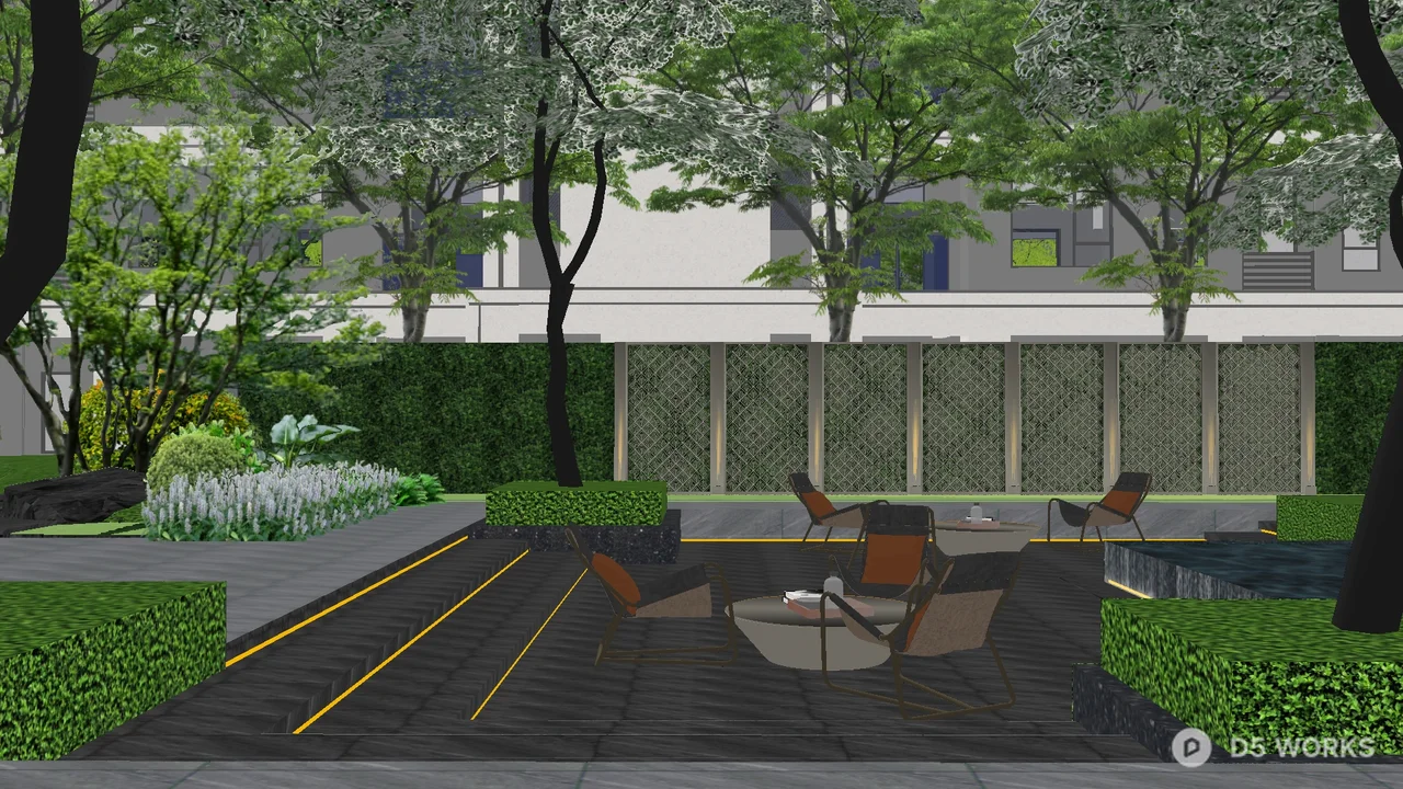 Modern Villa Courtyard with Outdoor Seating 3d model thumbnail 8