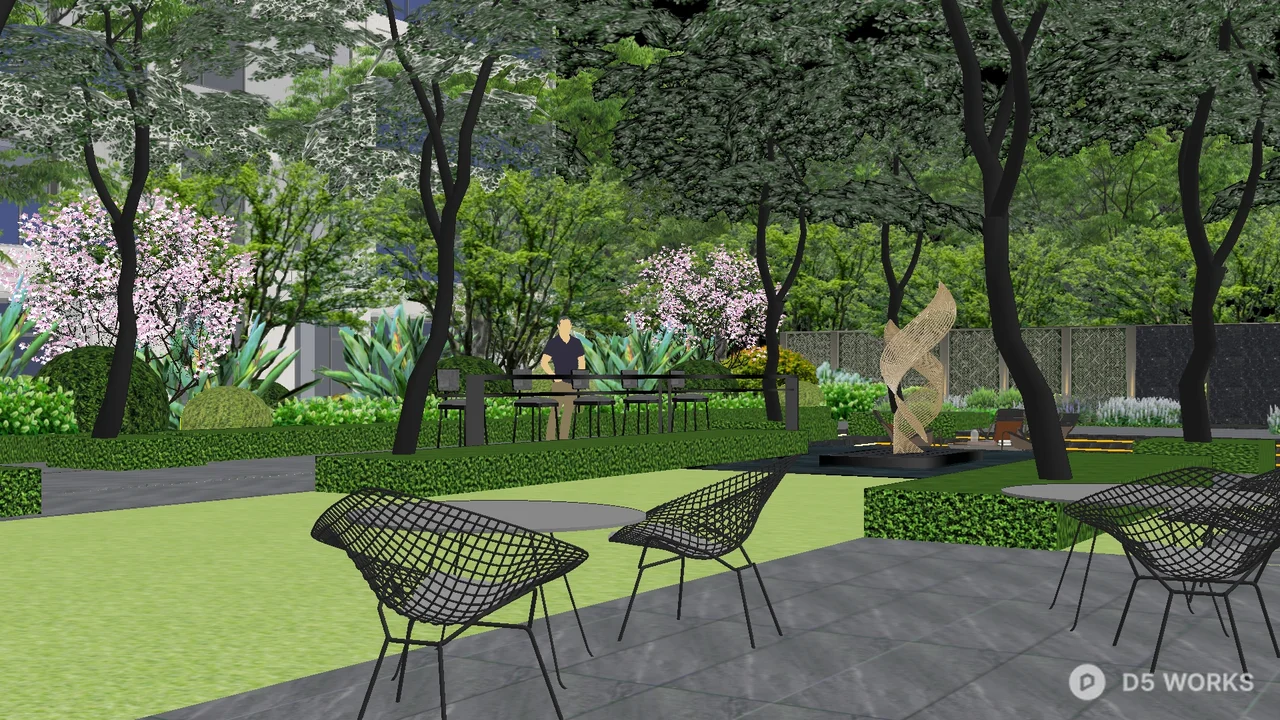 Modern Villa Courtyard with Outdoor Seating 3d model thumbnail 2