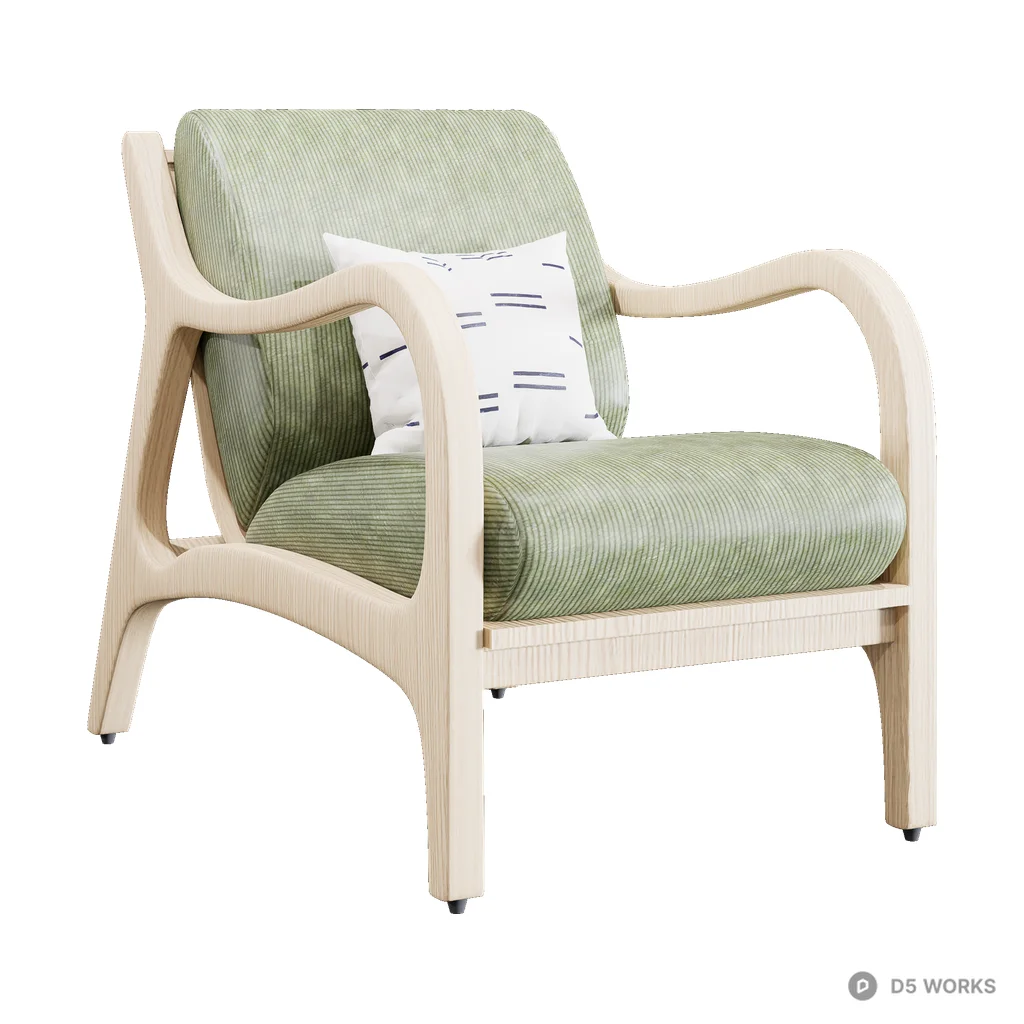 Organic Frame Leisure Chair With Corduroy Upholstery 3d model - Image 1