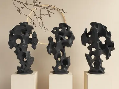 Abstract Black Stone Sculpture Set 3d model