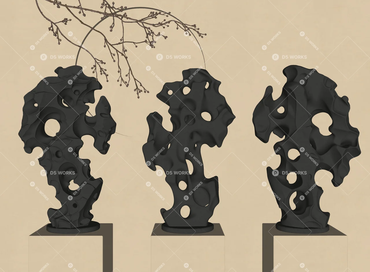 Abstract Black Stone Sculpture Set 3d model thumbnail 3