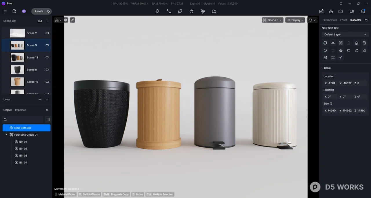 Modern Interior Waste Bin Collection 3d model thumbnail 9